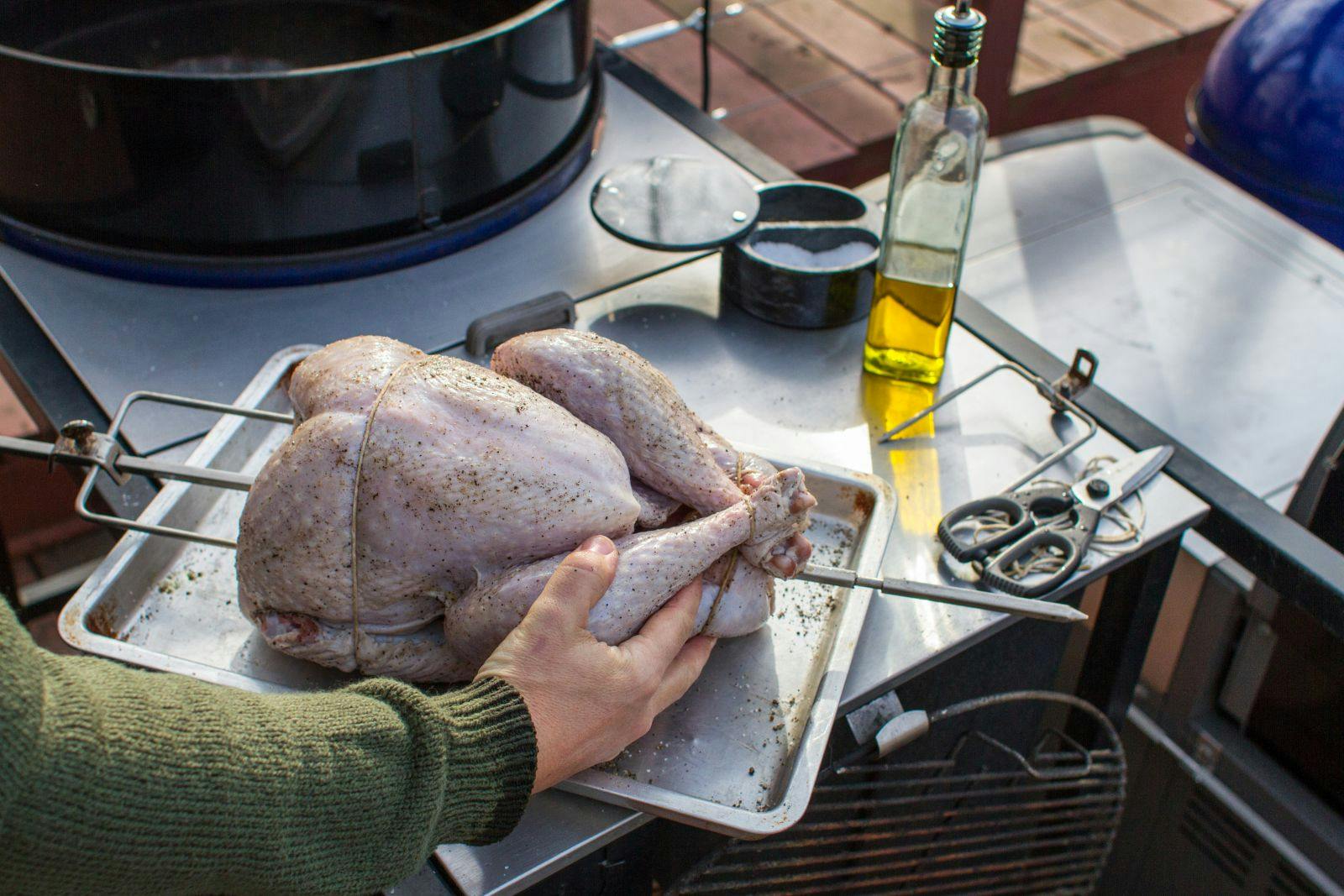 adding rotisserie grill accessory to turkey